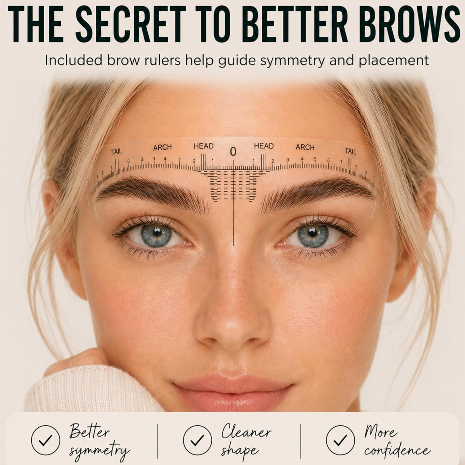 Brow mapping ruler positioned across the brows